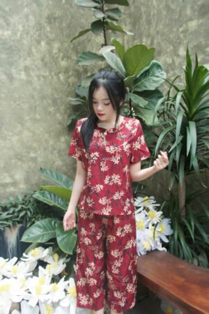 Red Flower Silk Set- Bộ Lụa Hoa Thiên Đỏ