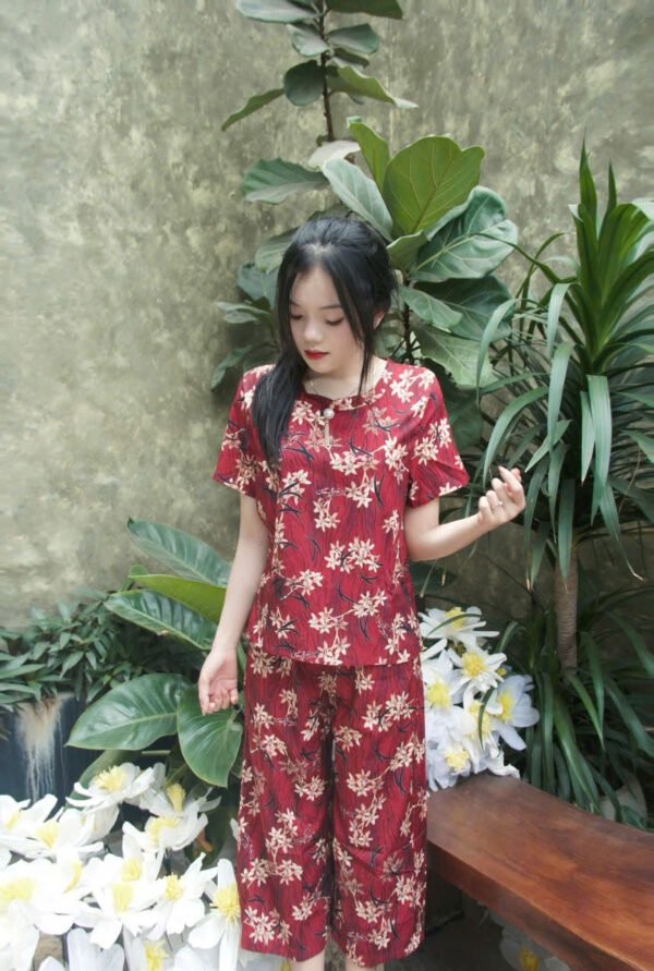 Red Flower Silk Set- Bộ Lụa Hoa Thiên Đỏ